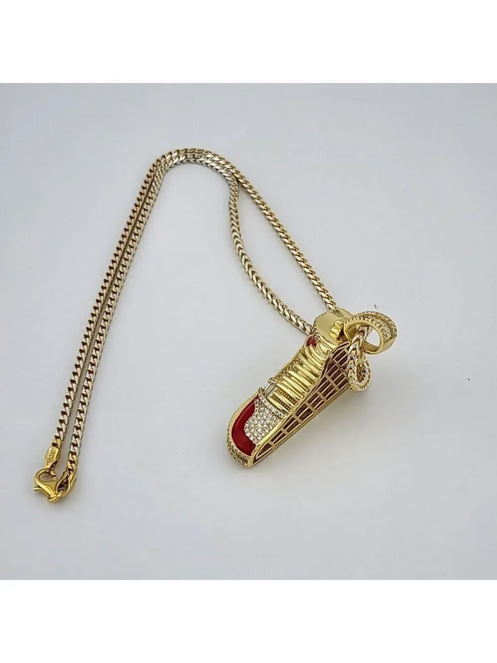 Brand New Sterling Silver 925 Red Cz Sneaker Necklace